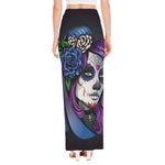 Calavera Girl Dia De Los Muertos Print High Slit Maxi Skirt