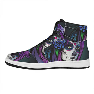 Calavera Girl Dia De Los Muertos Print High Top Leather Sneakers