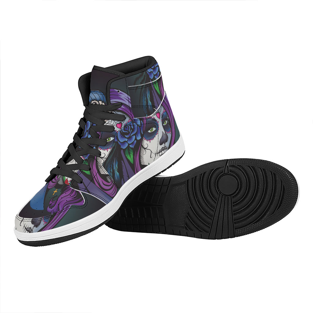 Calavera Girl Dia De Los Muertos Print High Top Leather Sneakers