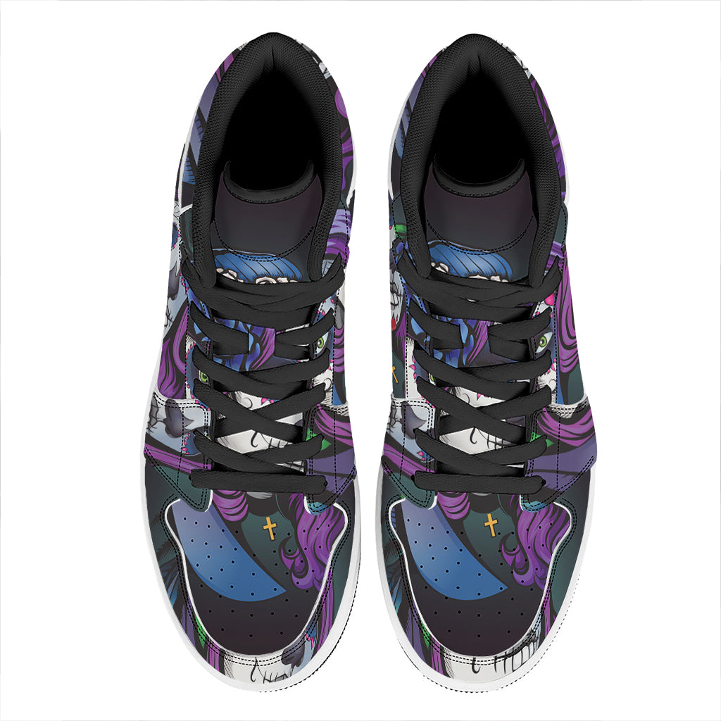 Calavera Girl Dia De Los Muertos Print High Top Leather Sneakers