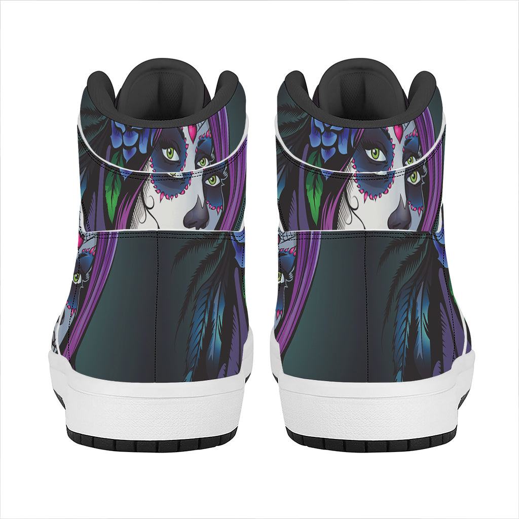 Calavera Girl Dia De Los Muertos Print High Top Leather Sneakers