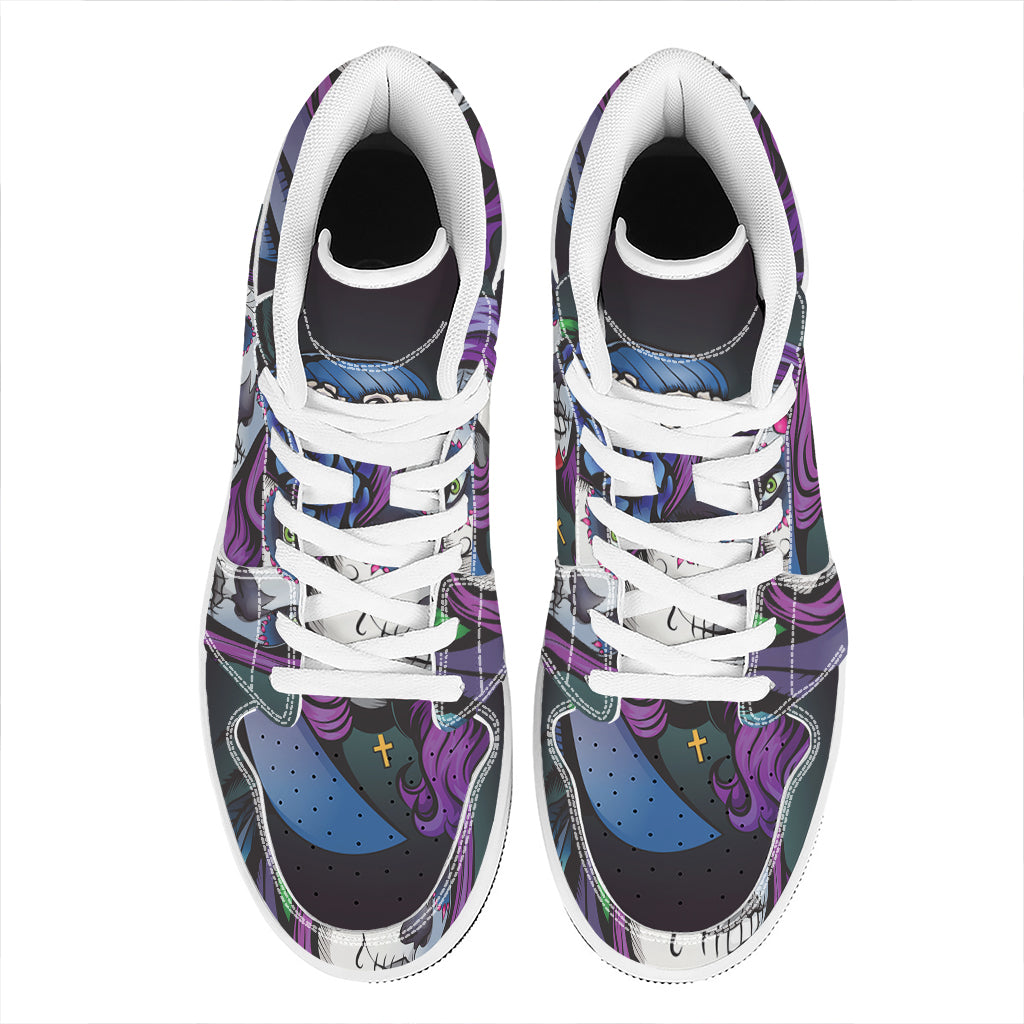 Calavera Girl Dia De Los Muertos Print High Top Leather Sneakers