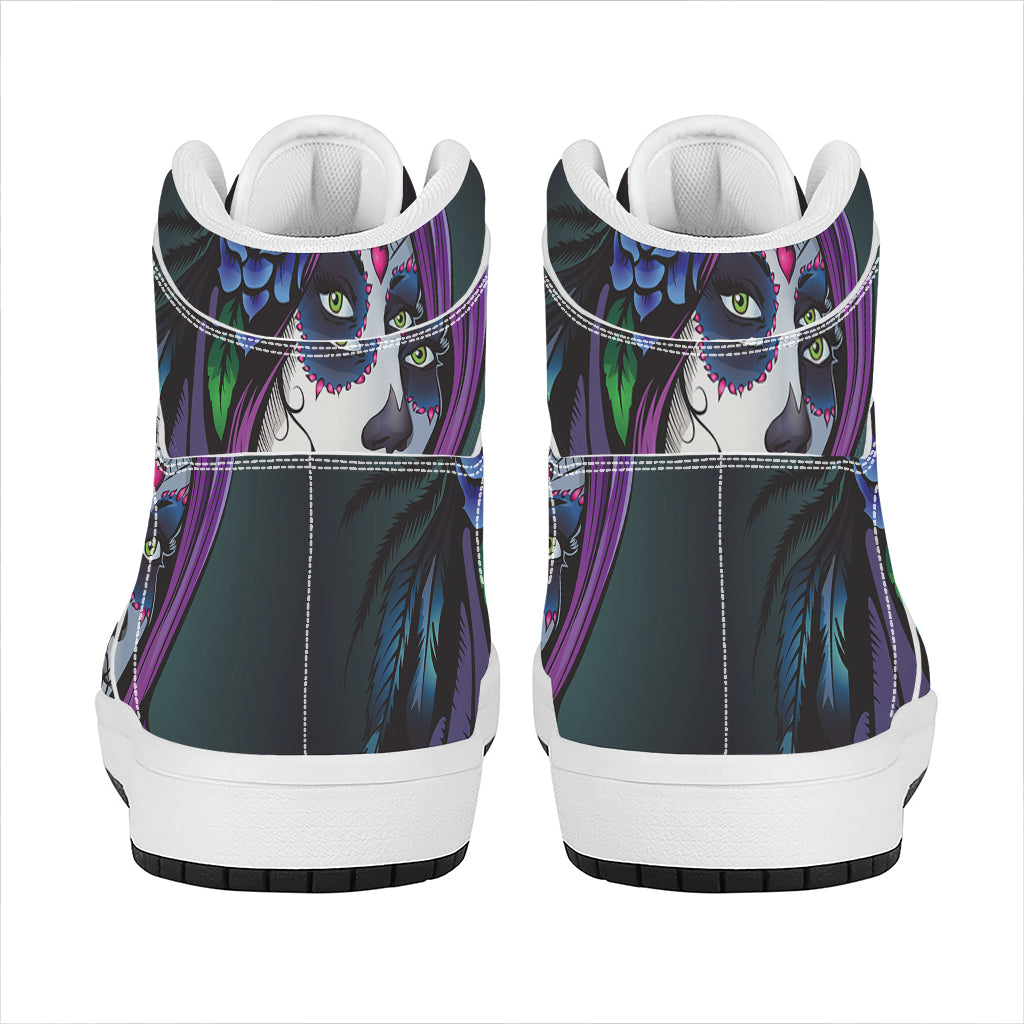 Calavera Girl Dia De Los Muertos Print High Top Leather Sneakers