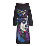 Calavera Girl Dia De Los Muertos Print Hooded Bathrobe