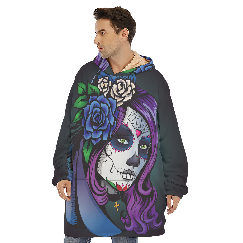 Calavera Girl Dia De Los Muertos Print Hoodie Blanket
