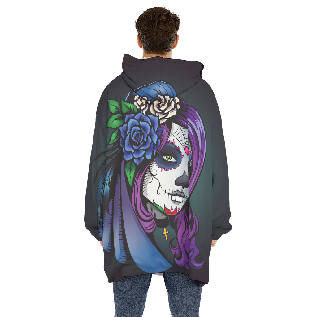 Calavera Girl Dia De Los Muertos Print Hoodie Blanket