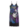 Calavera Girl Dia De Los Muertos Print Jersey Midi Cami Dress