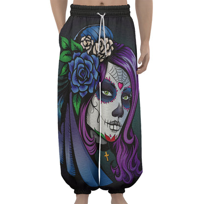 Calavera Girl Dia De Los Muertos Print Lantern Pants