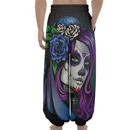 Calavera Girl Dia De Los Muertos Print Lantern Pants