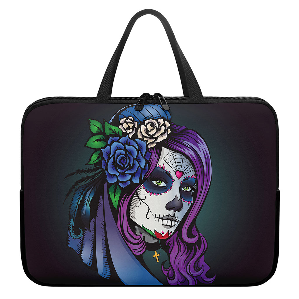 Calavera Girl Dia De Los Muertos Print Laptop Sleeve With Handle