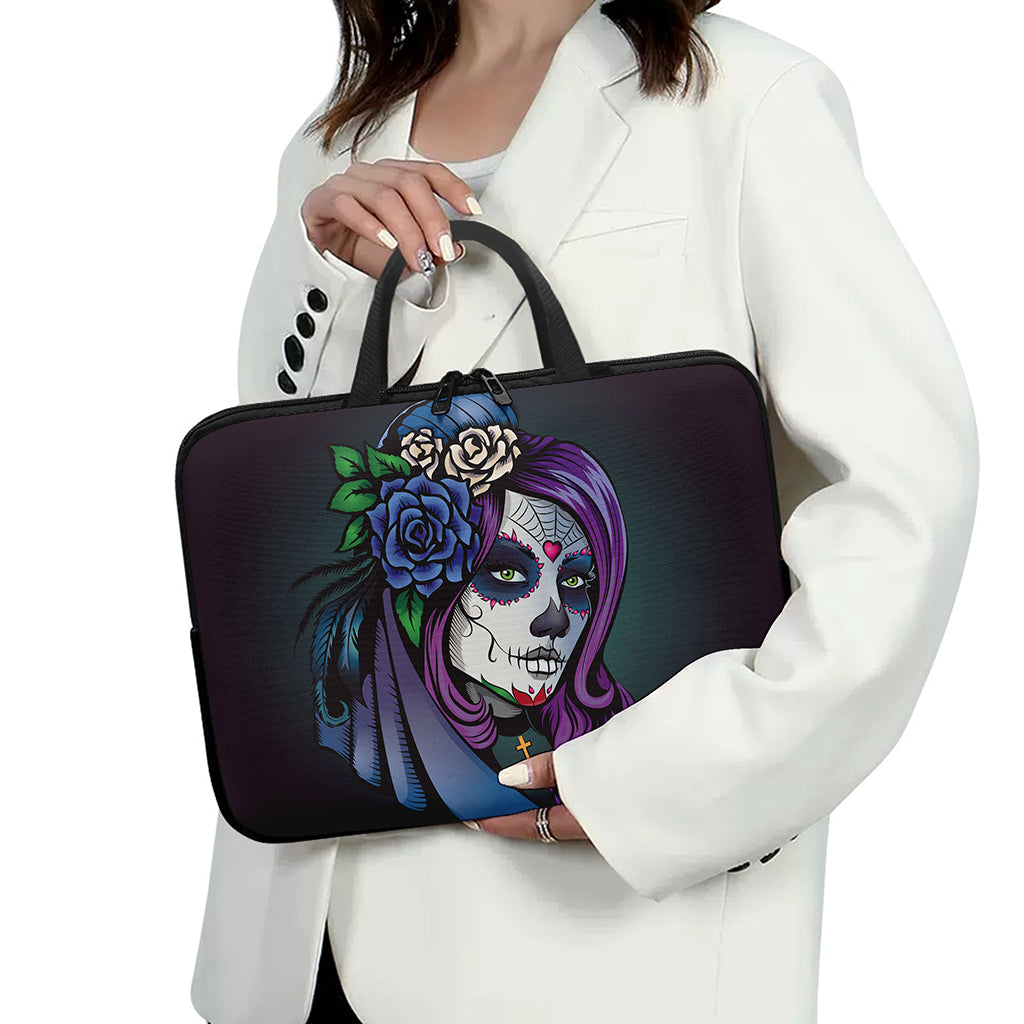 Calavera Girl Dia De Los Muertos Print Laptop Sleeve With Handle
