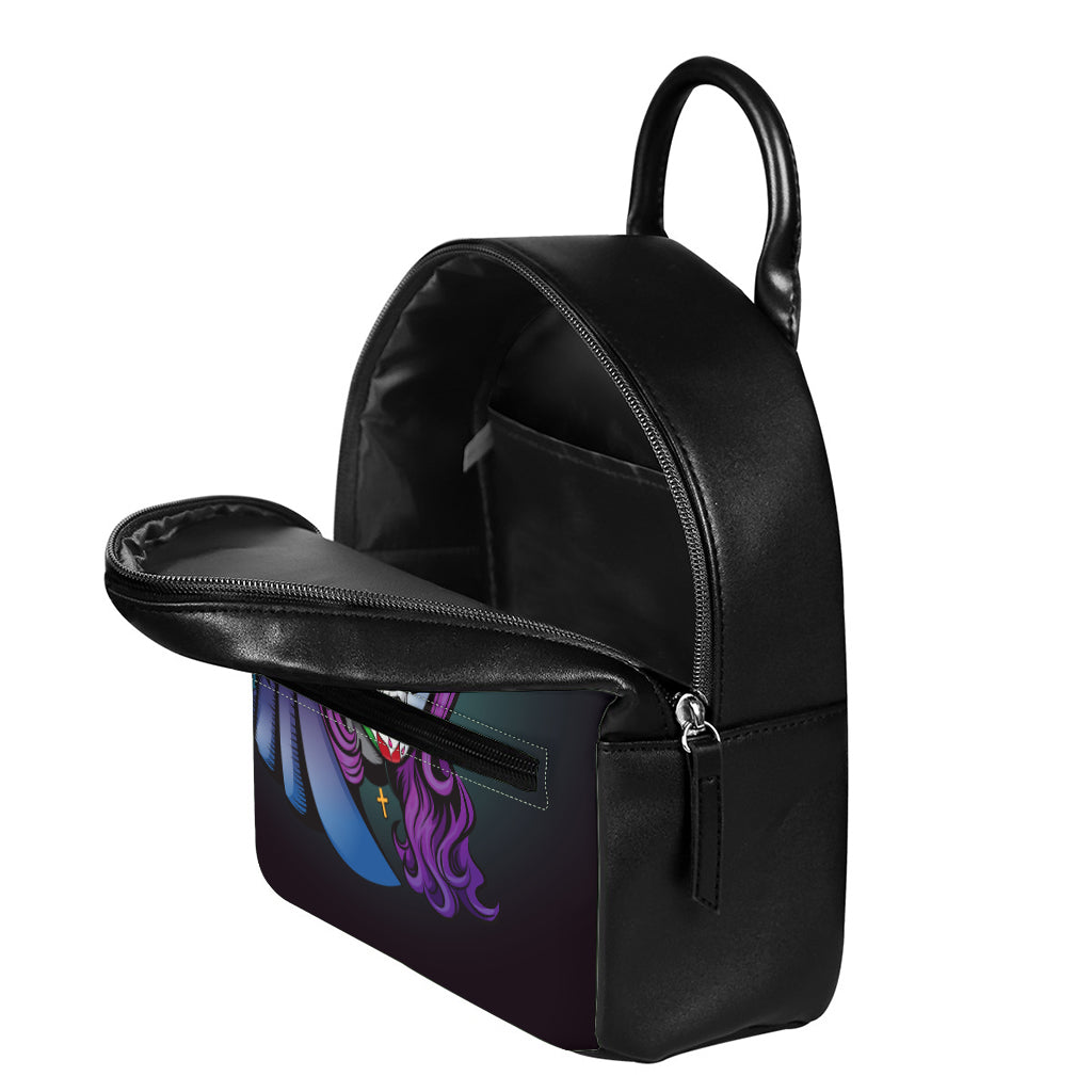 Calavera Girl Dia De Los Muertos Print Leather Backpack
