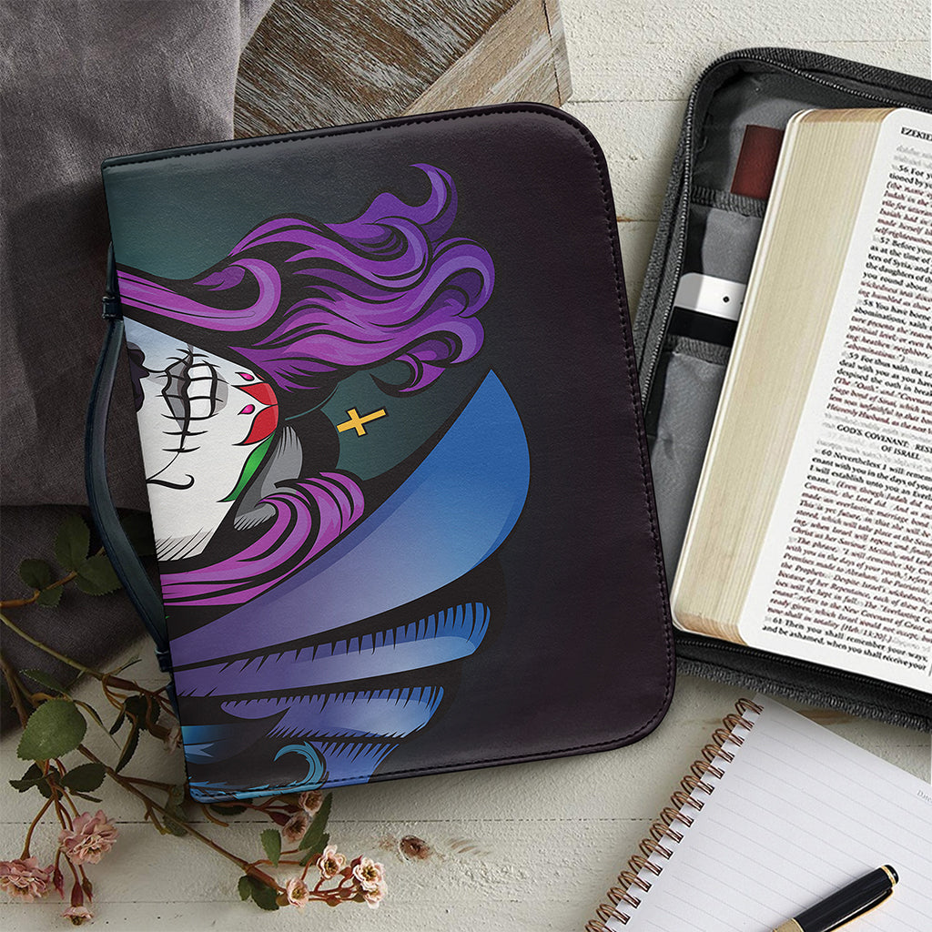 Calavera Girl Dia De Los Muertos Print Leather Bible Cover