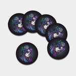 Calavera Girl Dia De Los Muertos Print Leather Coaster Set