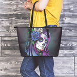 Calavera Girl Dia De Los Muertos Print Leather Tote Bag
