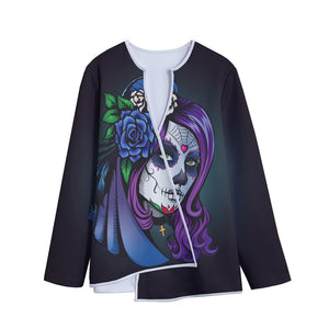 Calavera Girl Dia De Los Muertos Print Long Sleeve Short Coat