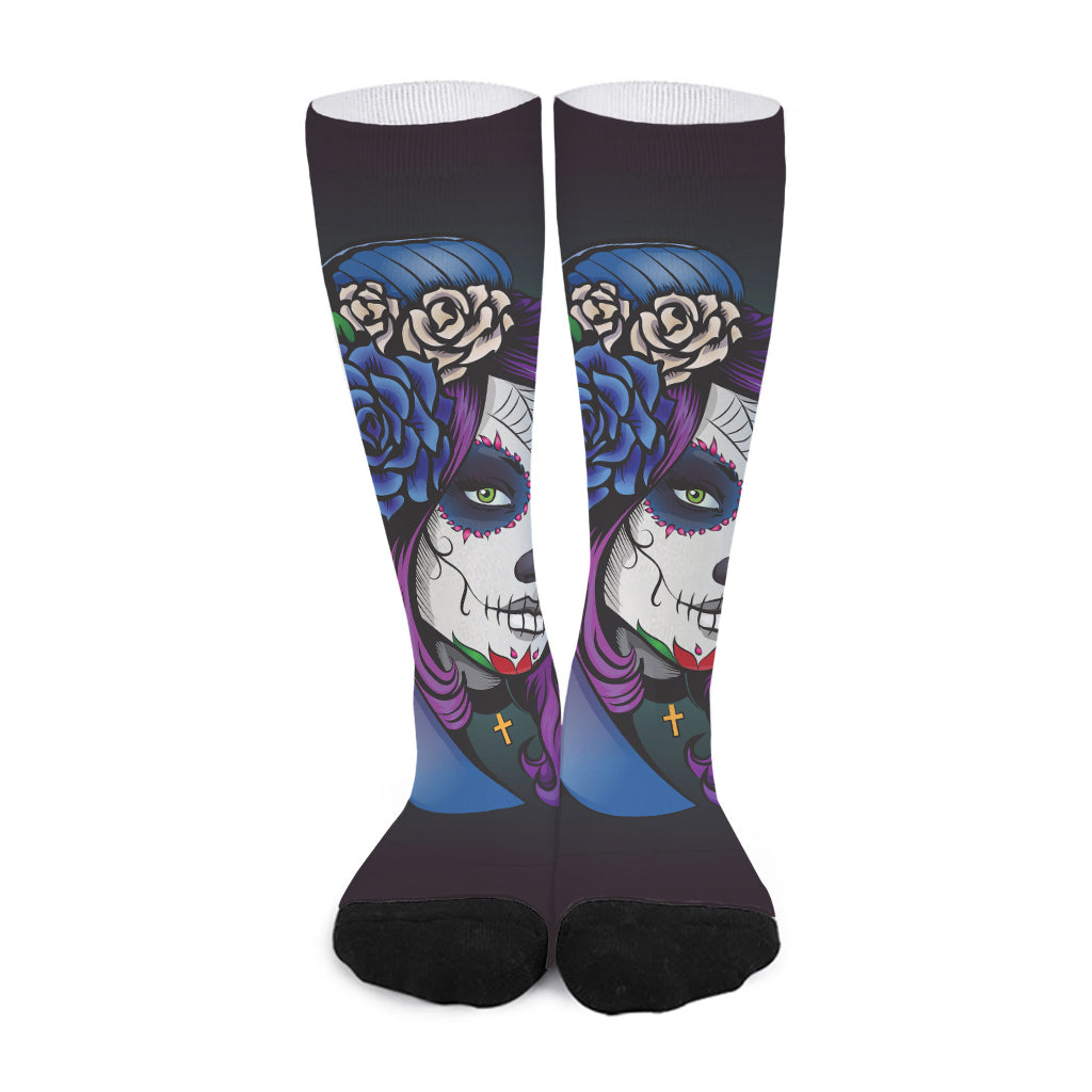 Calavera Girl Dia De Los Muertos Print Long Socks