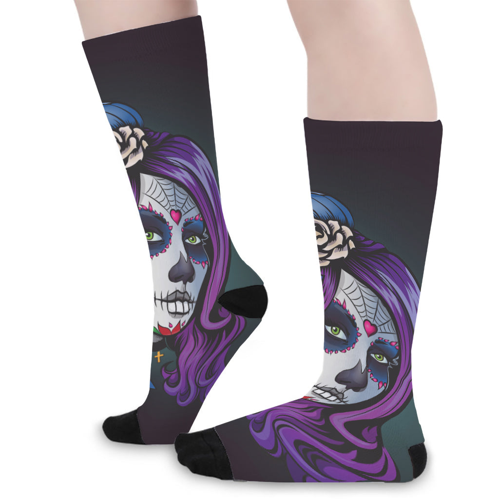 Calavera Girl Dia De Los Muertos Print Long Socks