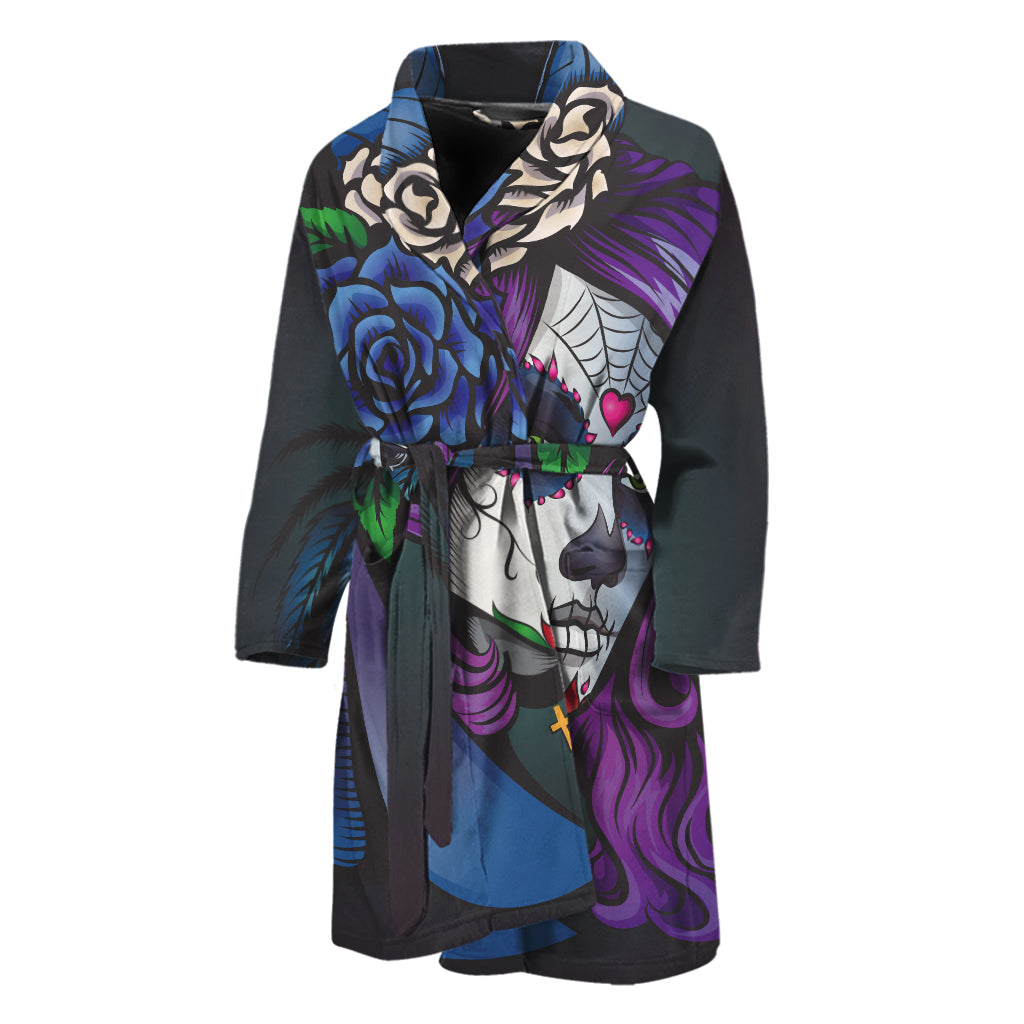 Calavera Girl Dia De Los Muertos Print Men's Bathrobe