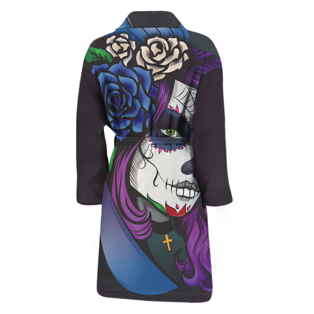 Calavera Girl Dia De Los Muertos Print Men's Bathrobe