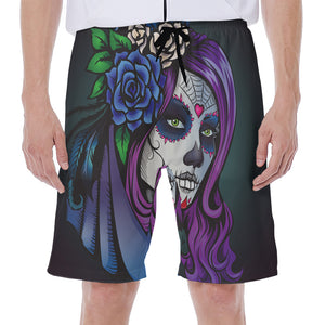 Calavera Girl Dia De Los Muertos Print Men's Beach Shorts