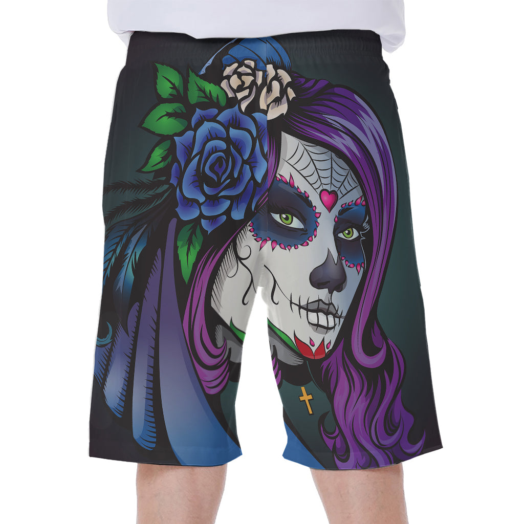 Calavera Girl Dia De Los Muertos Print Men's Beach Shorts