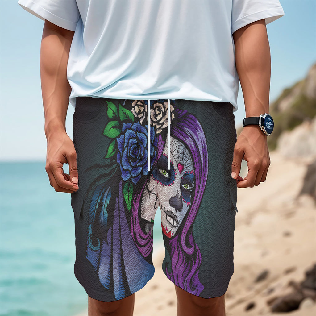 Calavera Girl Dia De Los Muertos Print Men's Cargo Shorts