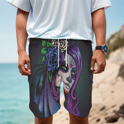 Calavera Girl Dia De Los Muertos Print Men's Cargo Shorts