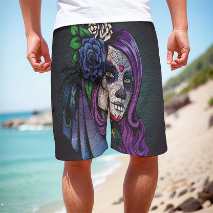 Calavera Girl Dia De Los Muertos Print Men's Cargo Shorts