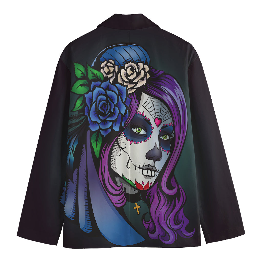 Calavera Girl Dia De Los Muertos Print Men's Cotton Blazer