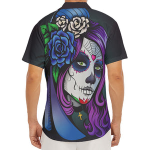 Calavera Girl Dia De Los Muertos Print Men's Deep V-Neck Shirt