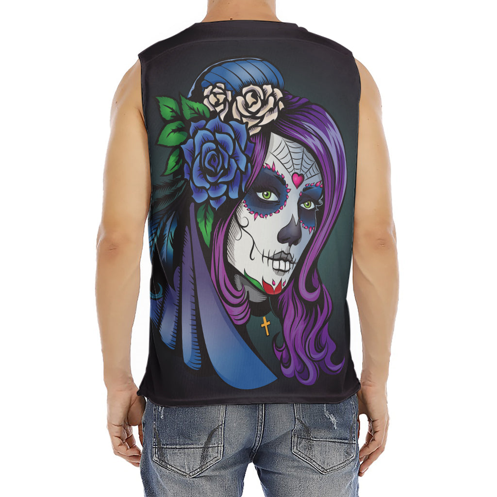 Calavera Girl Dia De Los Muertos Print Men's Fitness Tank Top