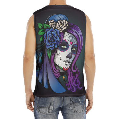 Calavera Girl Dia De Los Muertos Print Men's Fitness Tank Top