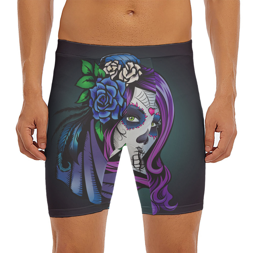 Calavera Girl Dia De Los Muertos Print Men's Long Boxer Briefs