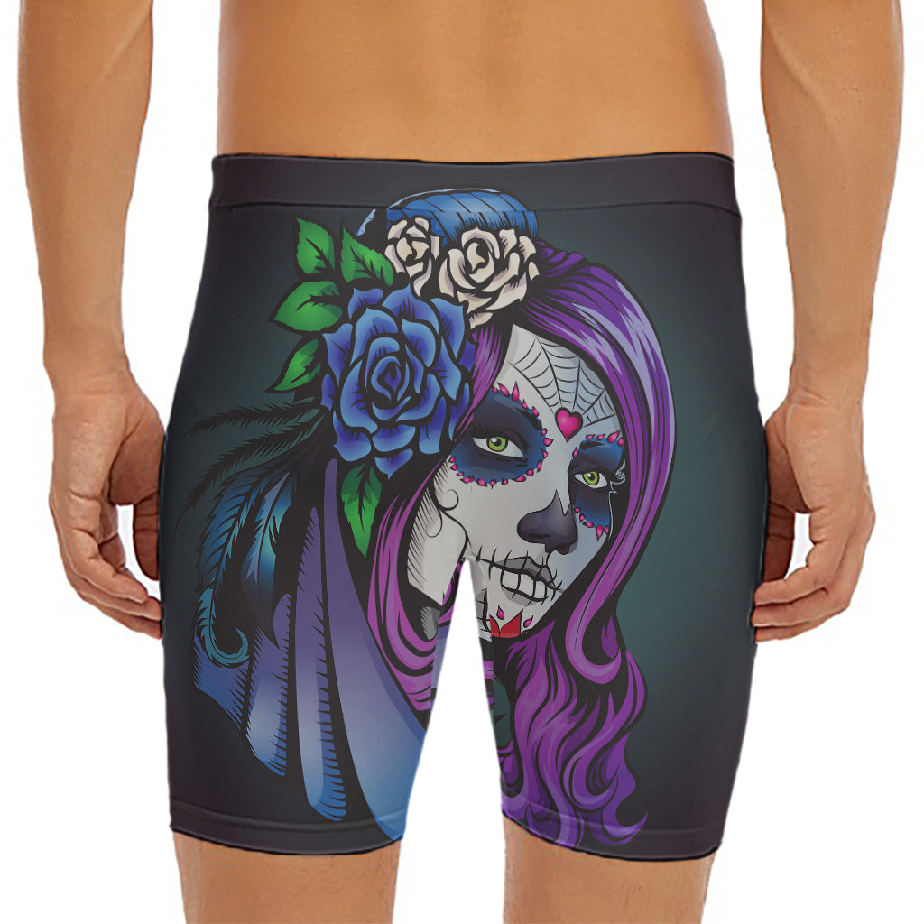 Calavera Girl Dia De Los Muertos Print Men's Long Boxer Briefs
