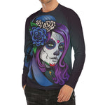 Calavera Girl Dia De Los Muertos Print Men's Long Sleeve Rash Guard