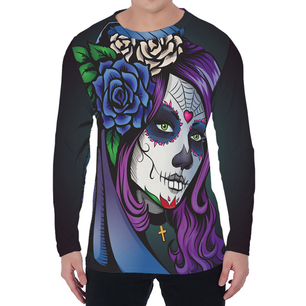 Calavera Girl Dia De Los Muertos Print Men's Long Sleeve T-Shirt