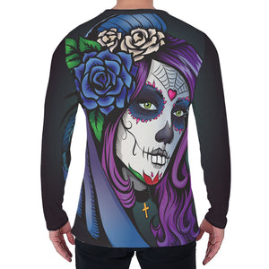 Calavera Girl Dia De Los Muertos Print Men's Long Sleeve T-Shirt