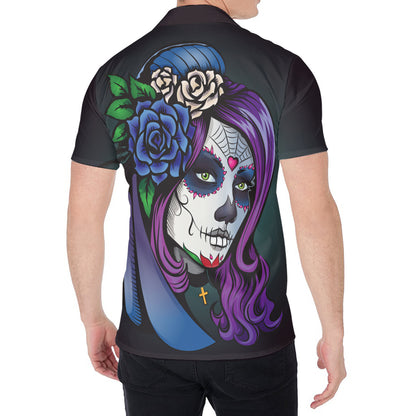 Calavera Girl Dia De Los Muertos Print Men's Shirt