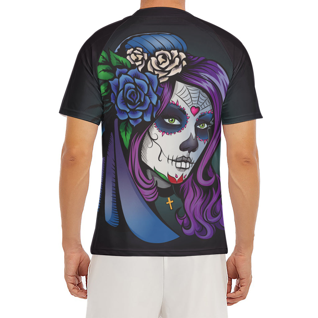 Calavera Girl Dia De Los Muertos Print Men's Short Sleeve Rash Guard