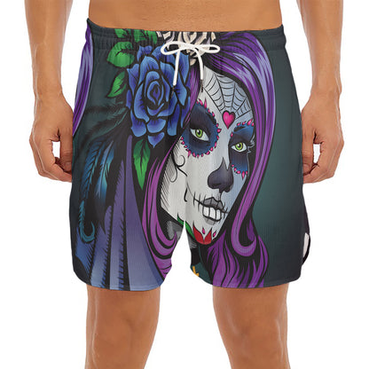 Calavera Girl Dia De Los Muertos Print Men's Split Running Shorts