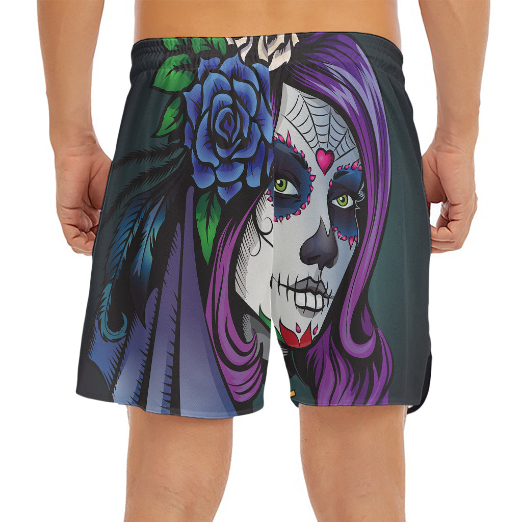 Calavera Girl Dia De Los Muertos Print Men's Split Running Shorts