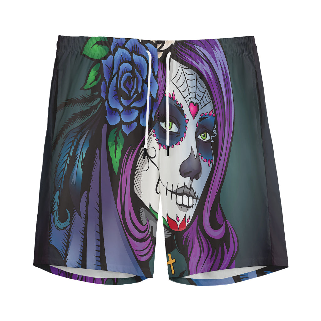 Calavera Girl Dia De Los Muertos Print Men's Sports Shorts