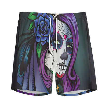 Calavera Girl Dia De Los Muertos Print Men's Sports Shorts