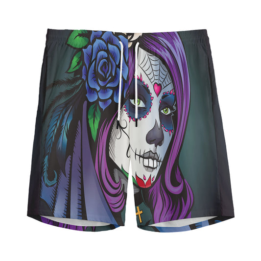 Calavera Girl Dia De Los Muertos Print Men's Sports Shorts