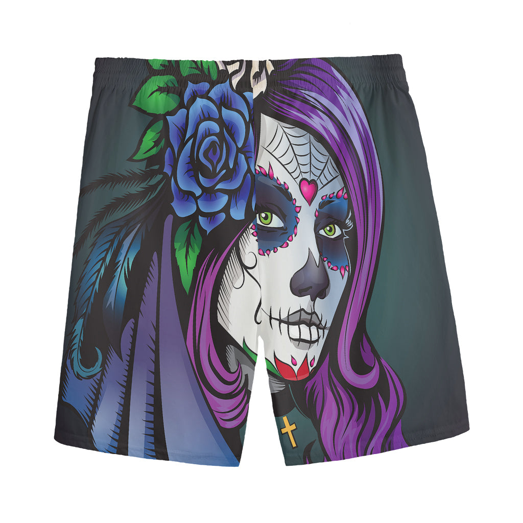 Calavera Girl Dia De Los Muertos Print Men's Sports Shorts