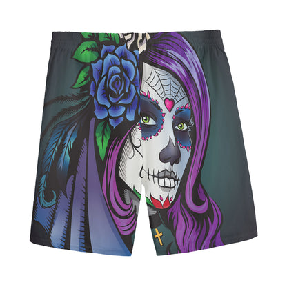 Calavera Girl Dia De Los Muertos Print Men's Sports Shorts