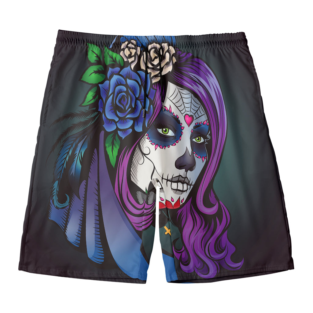 Calavera Girl Dia De Los Muertos Print Men's Swim Trunks