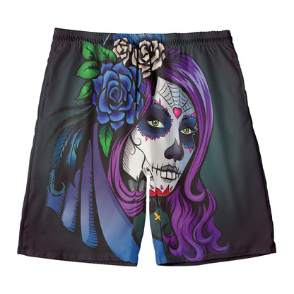Calavera Girl Dia De Los Muertos Print Men's Swim Trunks
