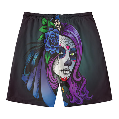 Calavera Girl Dia De Los Muertos Print Men's Swim Trunks